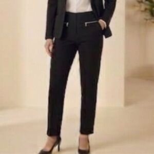 NINE WEST -  “The Slim" Black Waffle Texture Stretch Trouser Pants